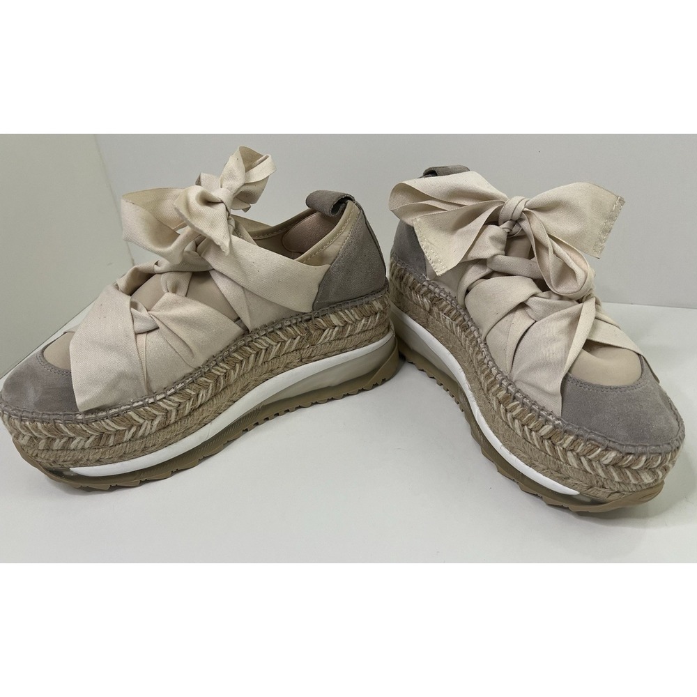 Free People Chapmin Espadrille Sneaker Ivory Ribbon Lace Platform Shoe Sz 39/9